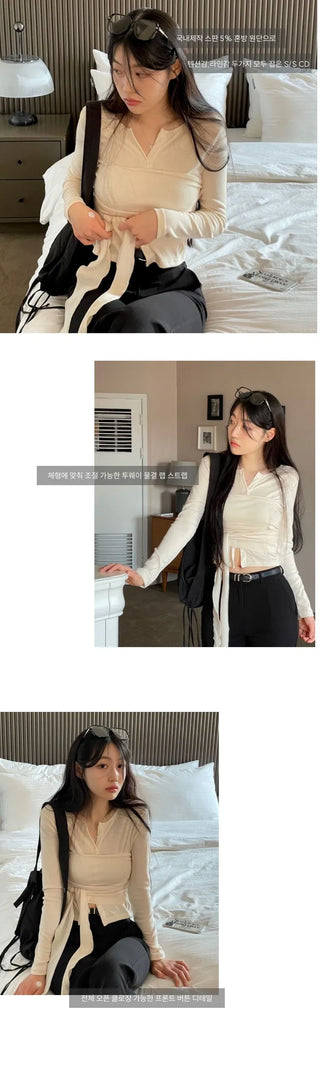 Wade Mood Button Two-Way Wave Wrap Cardigan