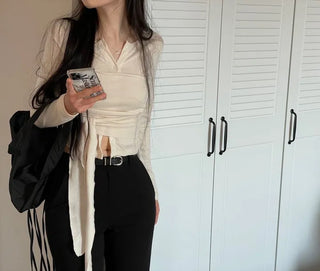 Wade Mood Button Two-Way Wave Wrap Cardigan