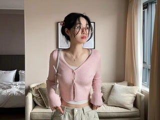 Wayne's slim ribbed V-neck cropped knit cardigan