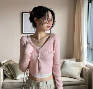 Wayne's slim ribbed V-neck cropped knit cardigan