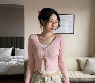 Wayne's slim ribbed V-neck cropped knit cardigan
