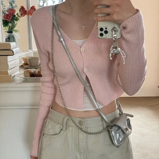 Wayne's slim ribbed V-neck cropped knit cardigan