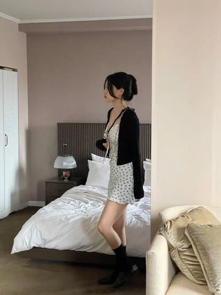 Page Ribbon Lace Flower Bustier Mini Dress