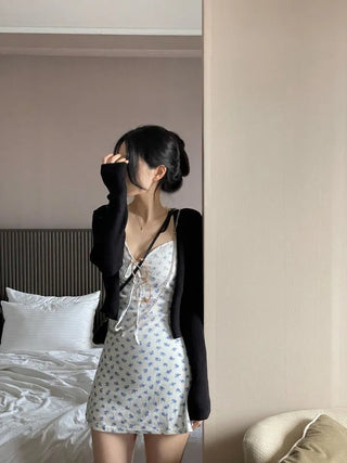 Page Ribbon Lace Flower Bustier Mini Dress