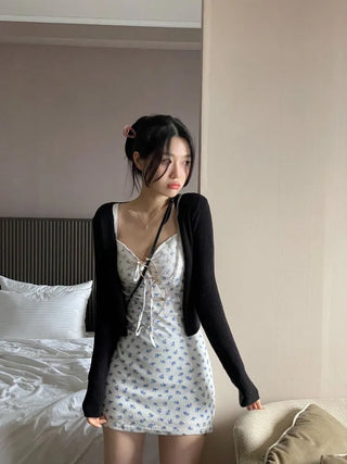 Page Ribbon Lace Flower Bustier Mini Dress