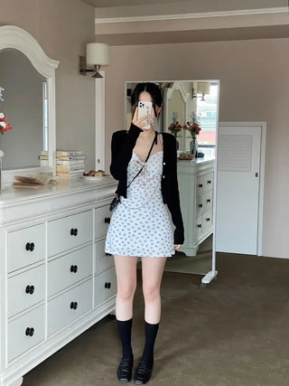 Page Ribbon Lace Flower Bustier Mini Dress