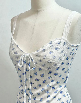 Page Ribbon Lace Flower Bustier Mini Dress