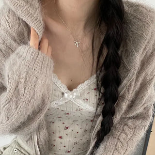 Peanut Buttery Twisted Two-Zip Crop Knit Hooded Zip-Up Cardigan