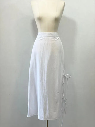 Rear-breasted ribbon side-slit banding long skirt