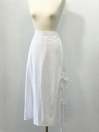 Rear-breasted ribbon side-slit banding long skirt
