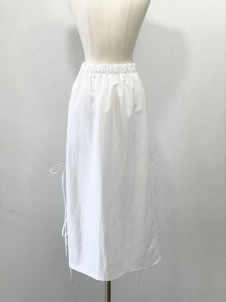 Rear-breasted ribbon side-slit banding long skirt