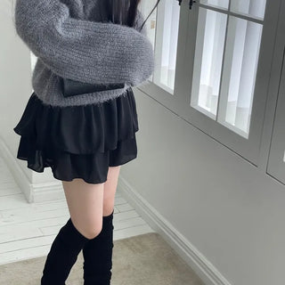 Shina Mood Chiffon Frill Cancan Back Banding Skirt Pants