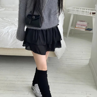 Shina Mood Chiffon Frill Cancan Back Banding Skirt Pants