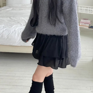 Shina Mood Chiffon Frill Cancan Back Banding Skirt Pants