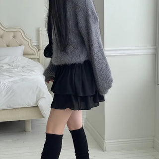Shina Mood Chiffon Frill Cancan Back Banding Skirt Pants