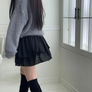 Shina Mood Chiffon Frill Cancan Back Banding Skirt Pants