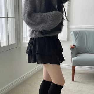Shina Mood Chiffon Frill Cancan Back Banding Skirt Pants