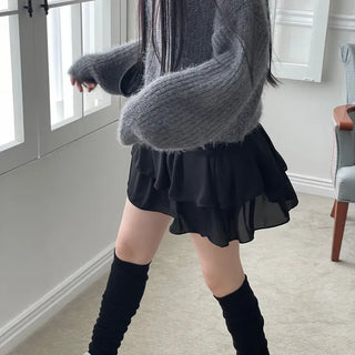 Shina Mood Chiffon Frill Cancan Back Banding Skirt Pants