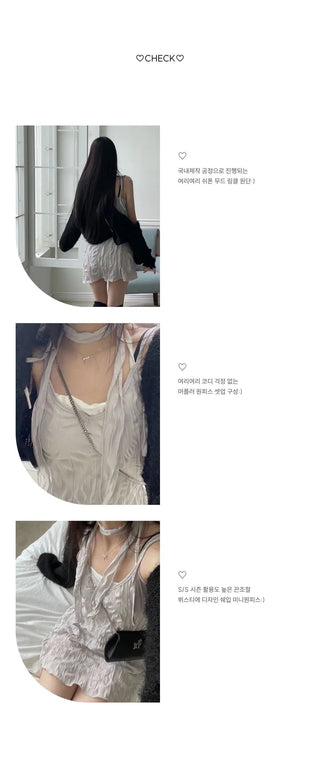 Maybin wrinkle chiffon muffler bustier adjustable strap mini one-piece set