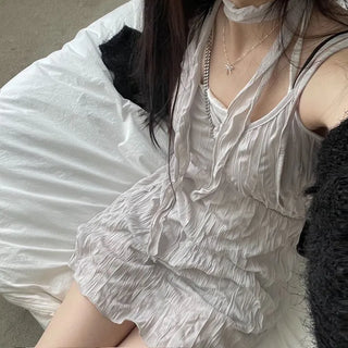 Maybin wrinkle chiffon muffler bustier adjustable strap mini one-piece set