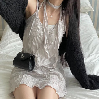 Maybin wrinkle chiffon muffler bustier adjustable strap mini one-piece set