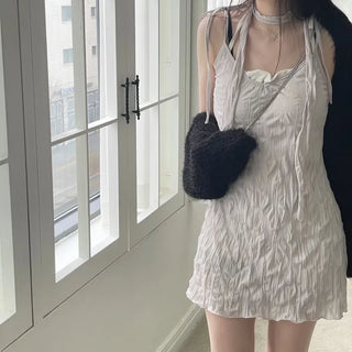 Maybin wrinkle chiffon muffler bustier adjustable strap mini one-piece set