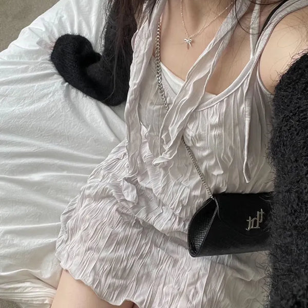 Maybin wrinkle chiffon muffler bustier adjustable strap mini one-piece set