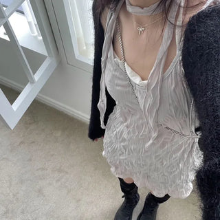 Maybin wrinkle chiffon muffler bustier adjustable strap mini one-piece set