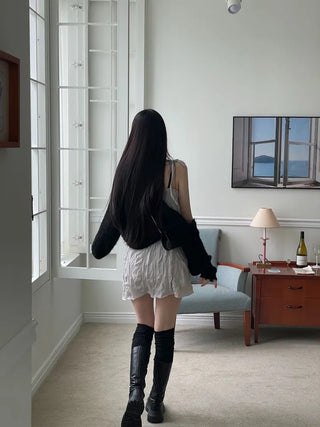 Maybin wrinkle chiffon muffler bustier adjustable strap mini one-piece set