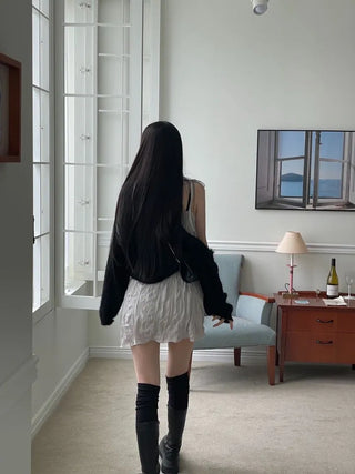 Maybin wrinkle chiffon muffler bustier adjustable strap mini one-piece set