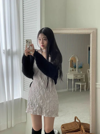 Maybin wrinkle chiffon muffler bustier adjustable strap mini one-piece set