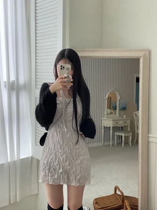 Maybin wrinkle chiffon muffler bustier adjustable strap mini one-piece set