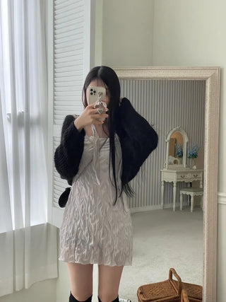 Maybin wrinkle chiffon muffler bustier adjustable strap mini one-piece set