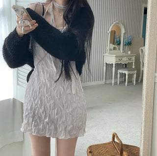 Maybin wrinkle chiffon muffler bustier adjustable strap mini one-piece set