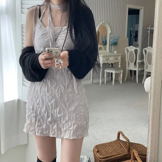 Maybin wrinkle chiffon muffler bustier adjustable strap mini one-piece set