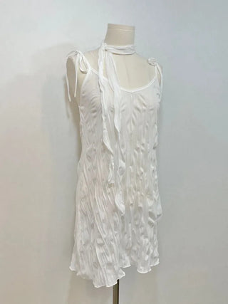 Maybin wrinkle chiffon muffler bustier adjustable strap mini one-piece set