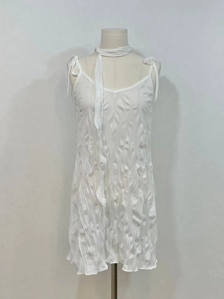 Maybin wrinkle chiffon muffler bustier adjustable strap mini one-piece set