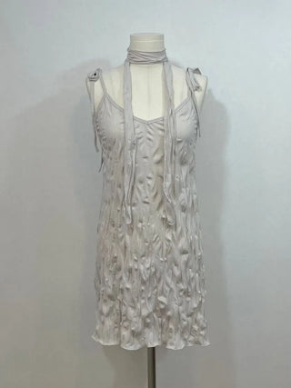 Maybin wrinkle chiffon muffler bustier adjustable strap mini one-piece set