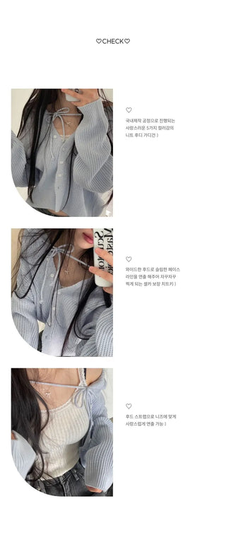 Shigo Yerifit Ribbon Hooded Loose Knit Button Cardigan