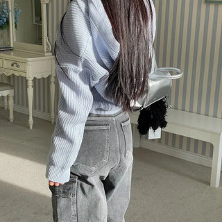 Shigo Yerifit Ribbon Hooded Loose Knit Button Cardigan