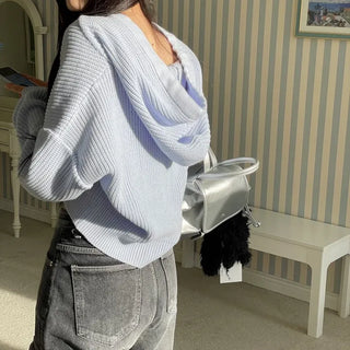 Shigo Yerifit Ribbon Hooded Loose Knit Button Cardigan