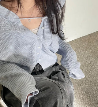 Shigo Yerifit Ribbon Hooded Loose Knit Button Cardigan