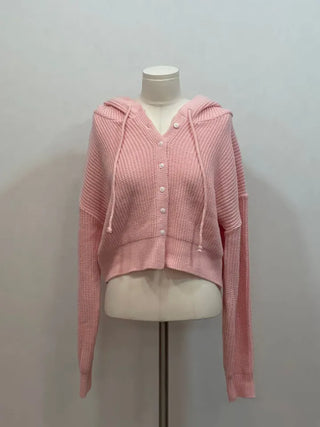 Shigo Yerifit Ribbon Hooded Loose Knit Button Cardigan
