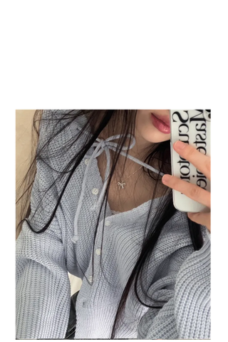 Shigo Yerifit Ribbon Hooded Loose Knit Button Cardigan