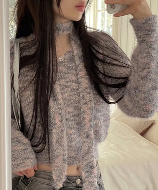 Set  Color Mix Muffler Loose Fit Knit Set