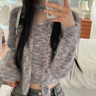 Set  Color Mix Muffler Loose Fit Knit Set