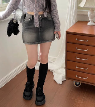 Set  Color Mix Muffler Loose Fit Knit Set