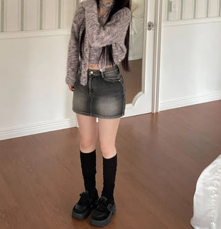 Set  Color Mix Muffler Loose Fit Knit Set