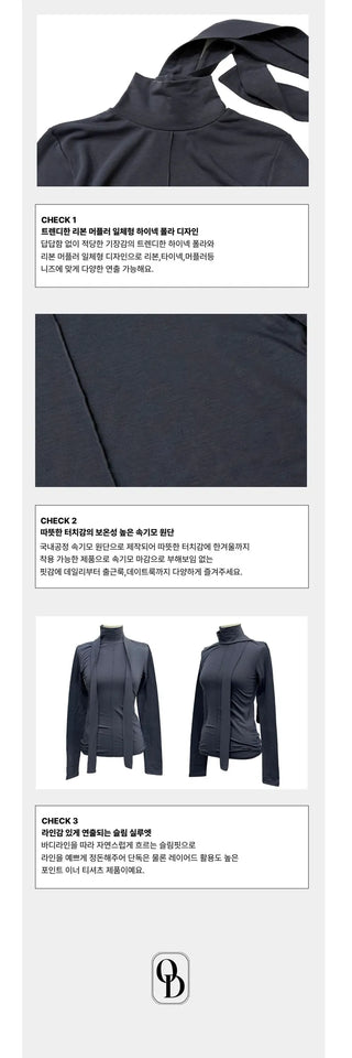 Shitori ribbon muffler cut slim fit fleece polo long sleeve t-shirt