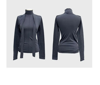 Shitori ribbon muffler cut slim fit fleece polo long sleeve t-shirt